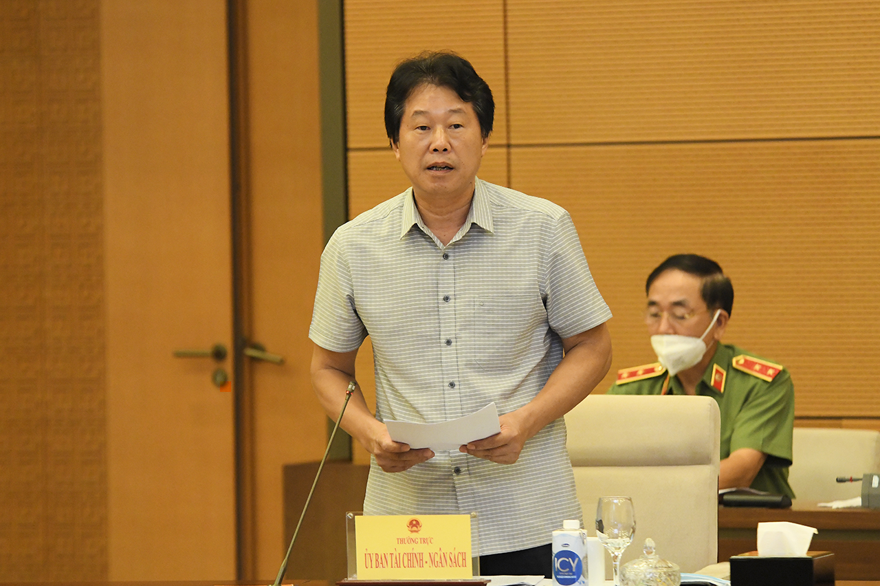 Phó Chủ nhiệm Ủy ban Tài chính - Ngân sách Đinh Văn Nhã trình bày báo cáo tại phiên họp - Ảnh: Quochoi.vn