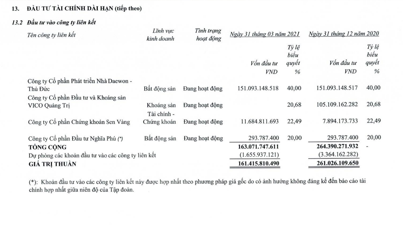 Một phần BCTC qu&yacute; 1/2021 của TDH.