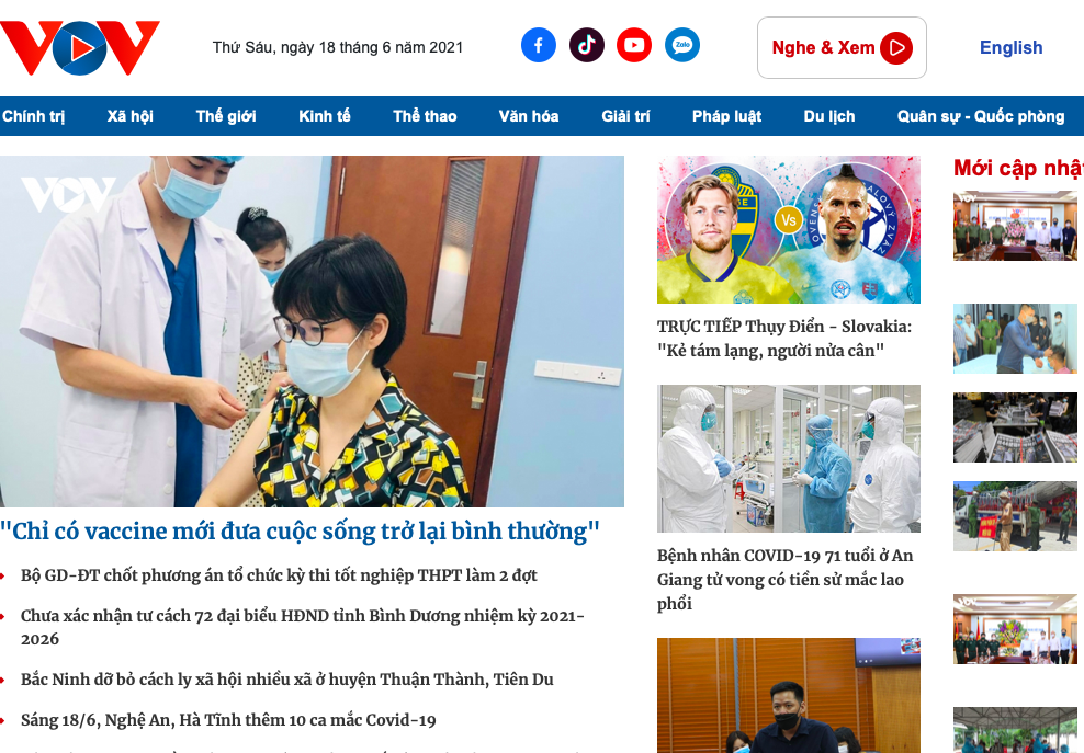Giao diện Báo điện tử VOV (vov.vn) - Ảnh minh họa.