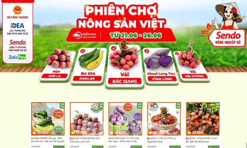 “Phiên chợ nông sản Việt” sẽ được diễn ra trên sàn thương mại điện tử Sendo từ ngày 21/6 đến 26/6.