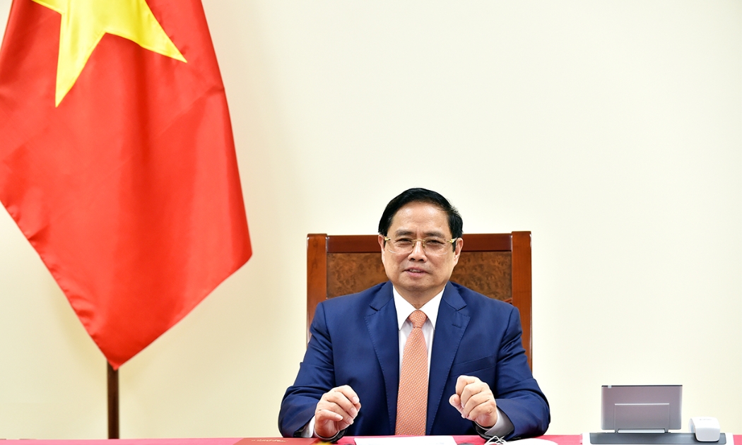 Thủ tướng Phạm Minh Chính tại cuộc điện đàm - Ảnh: Bộ Ngoại giao