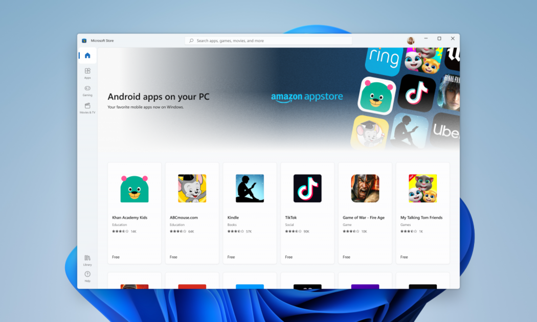 Lần đầu tiên, các ứng dụng Android sẽ có mặt trên Microsoft Store và người dùng có thể dễ dàng tải xuống các ứng dụng này thông qua Amazon App store.