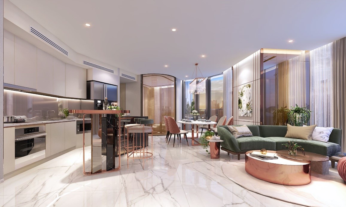 Kh&ocirc;ng gian rộng r&atilde;i với nội thất đi k&egrave;m ph&ugrave; hợp đ&atilde; tạo ra một căn hộ sang trọng, đẳng cấp xứng tấm cho gia chủ tại Thảo Điền Green.