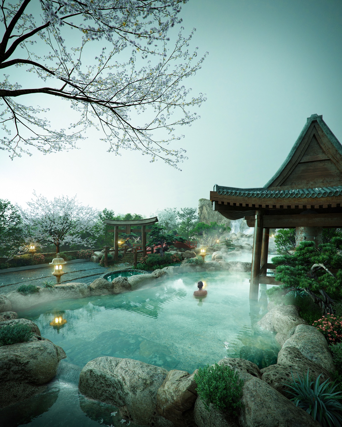 Phối cảnh Tổ hợp khoáng nóng của Swanlake Residences.