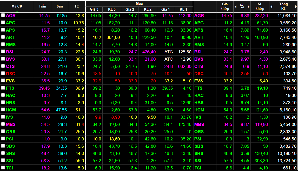 Cổ phiếu chứng kho&aacute;n trần h&agrave;ng loạt.