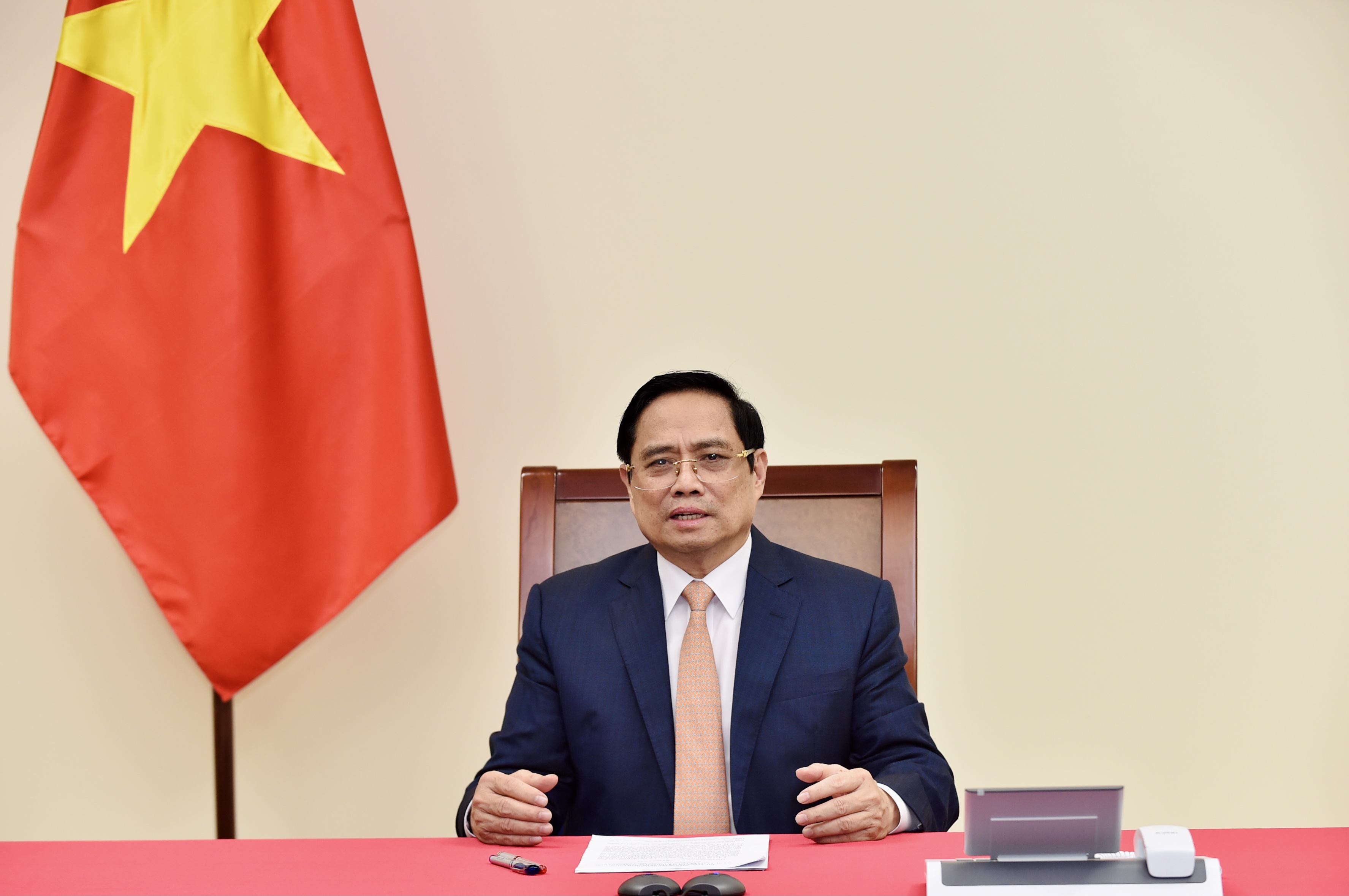 Thủ tướng Phạm Minh Chính tại cuộc điện đàm - Ảnh: Bộ Ngoại giao
