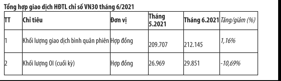 Tổng hợp giao dịch HĐTL chỉ số VN30 th&aacute;ng 6/2021.