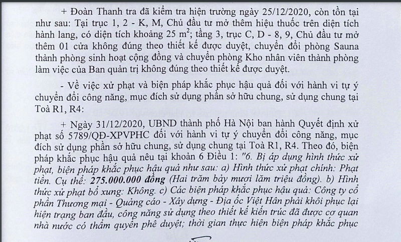 Kết luận của Thanh tra Bộ Xây dựng.