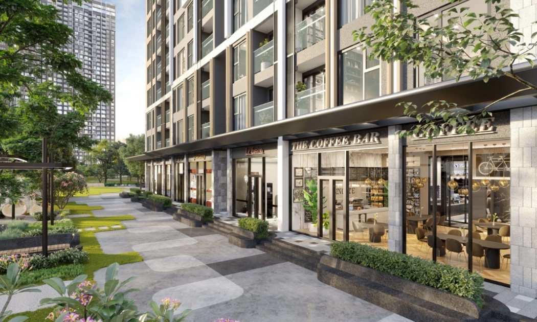 Một góc cảnh quan chan hòa với cỏ cây, hoa lá tại Masteri West Heights.