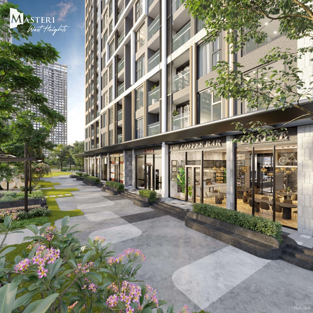 Một góc cảnh quan chan hòa với cỏ cây, hoa lá tại Masteri West Heights.