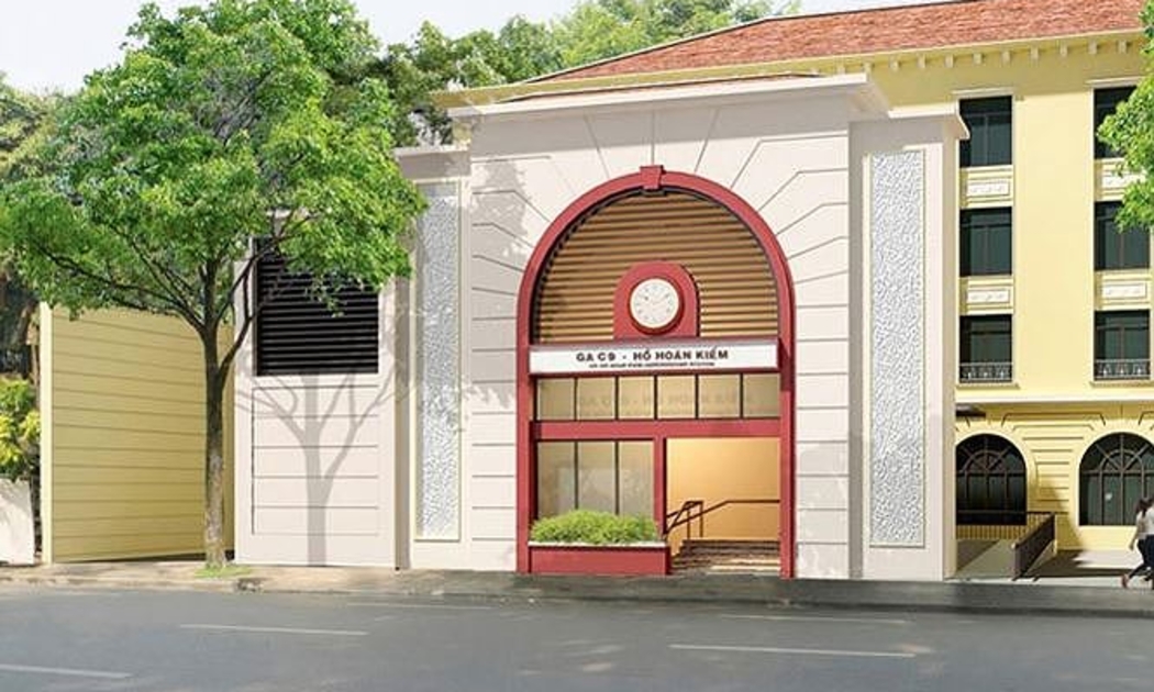 Phối cảnh một cửa lên của nhà ga C9 tuyến metro số 2 Hà Nội trên đường Đinh Tiên Hoàng.