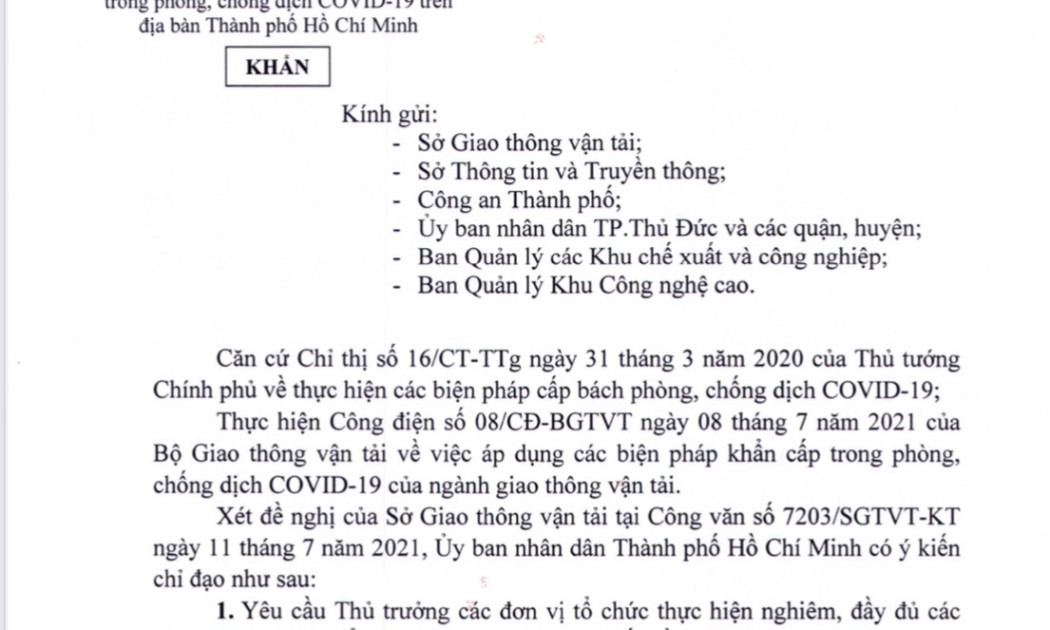Di chuyển trong phạm vi nội thành TP.HCM không cần trình giấy xét nghiệm Covid-19