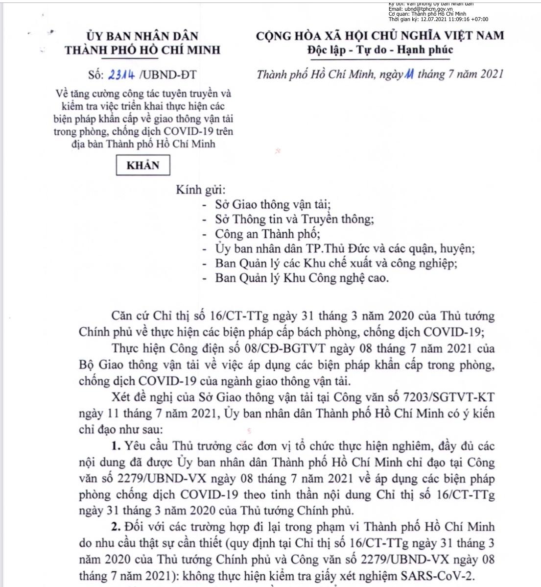 Di chuyển trong phạm vi nội thành TP.HCM không cần trình giấy xét nghiệm Covid-19