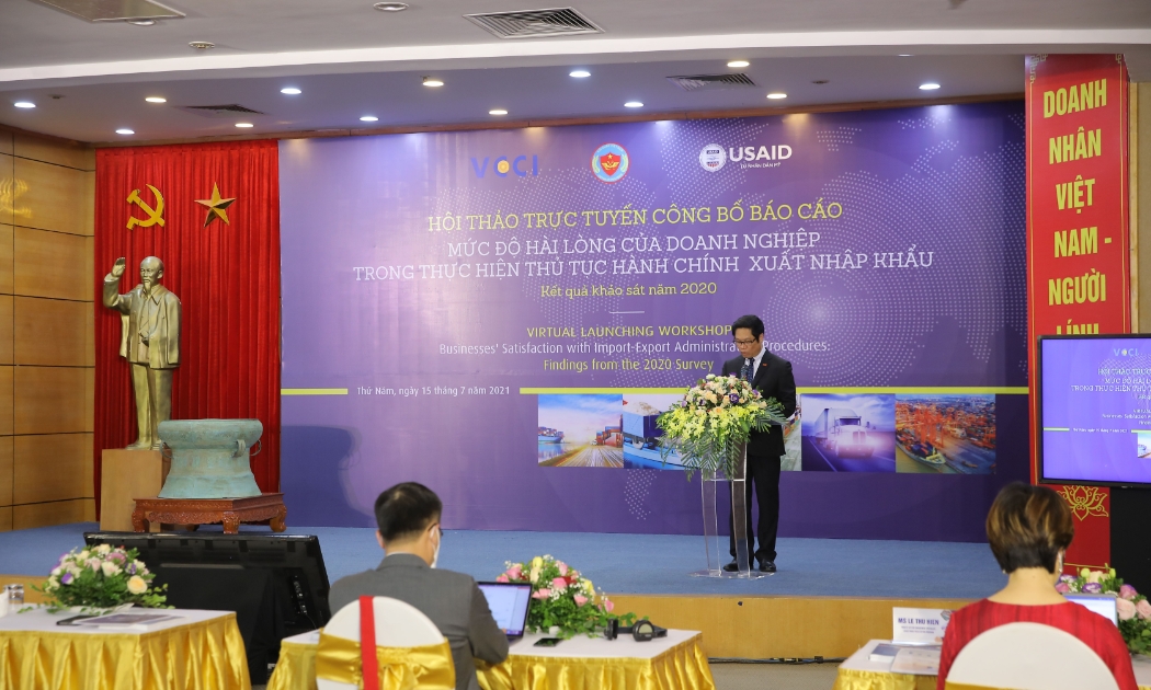 Lễ “Công bố báo cáo Mức độ hài lòng của doanh nghiệp trong thực hiện thủ tục hành chính xuất nhập khẩu: Kết quả khảo sát năm 2020”.