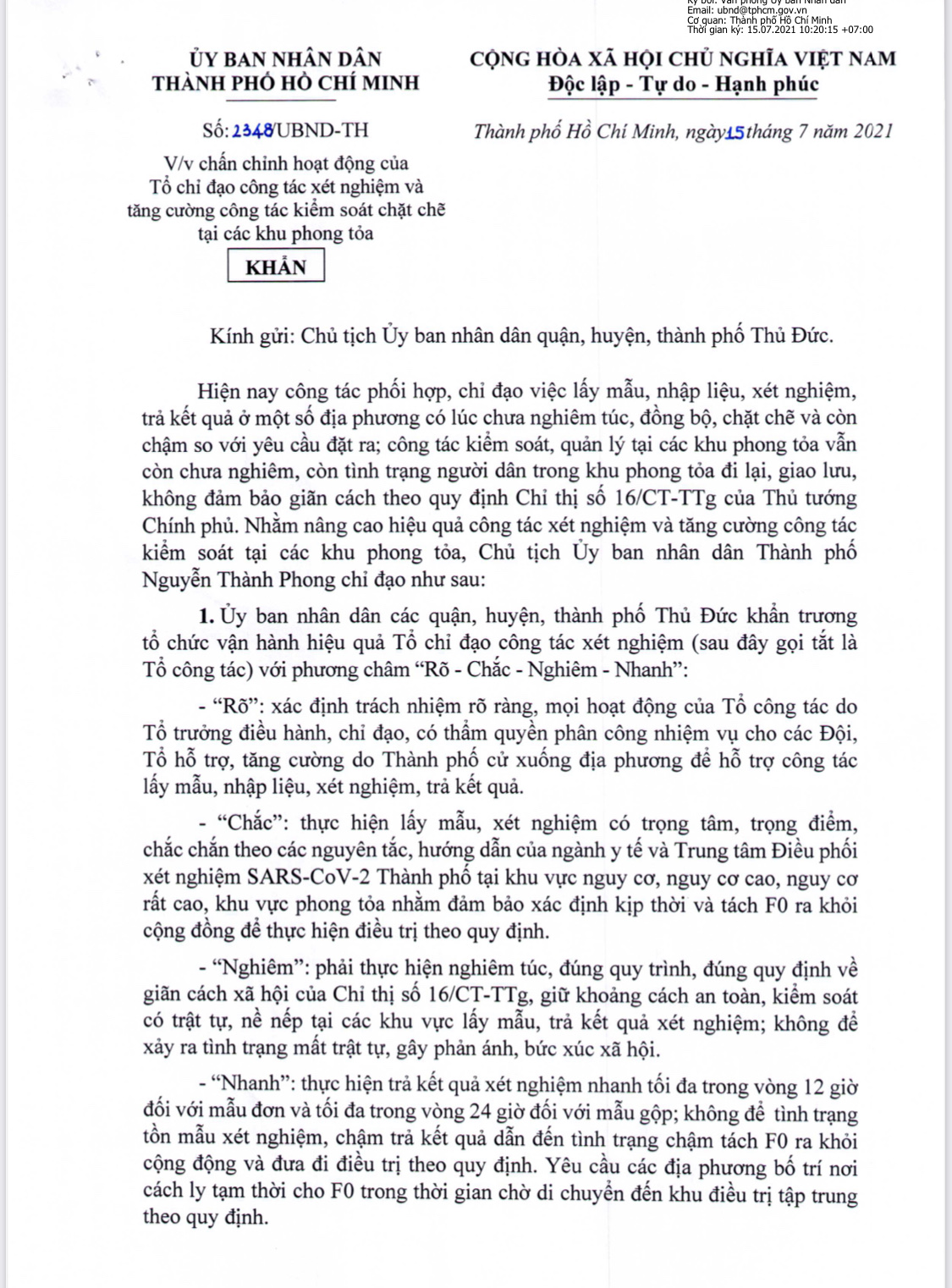 C&ocirc;ng văn số 2348/UBND-TH của UBND TP.HCM