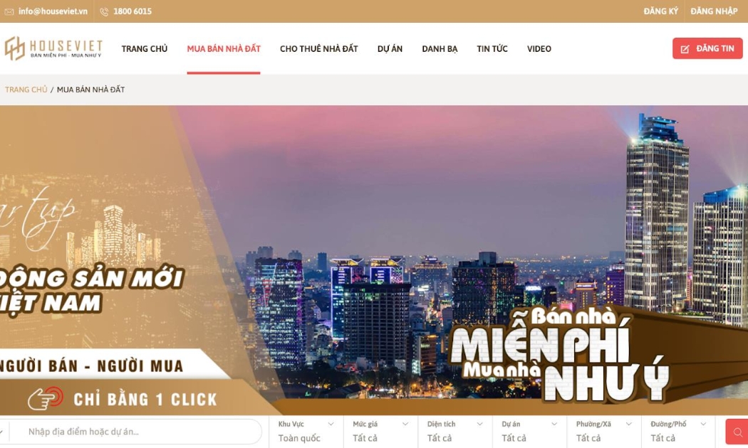 Một góc giao diện trên trang thương mại điện tử bất động sản Houseviet.vn