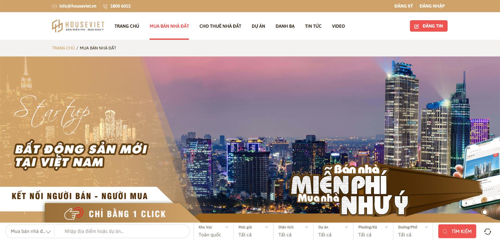 Một góc giao diện trên trang thương mại điện tử bất động sản Houseviet.vn