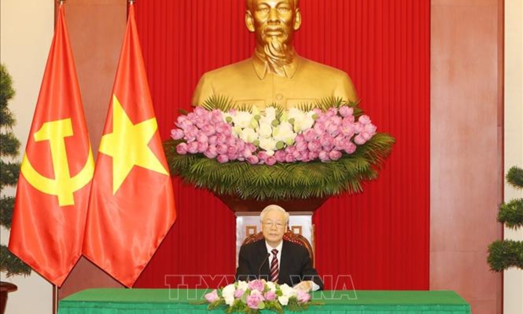 Tổng Bí thư Nguyễn Phú Trọng điện đàm với Tổng thống Hàn Quốc Moon Jae-in - Ảnh: TTXVN.