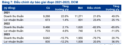 HSC điều chỉnh dự b&aacute;o doanh thu lợi nhuận DCM.