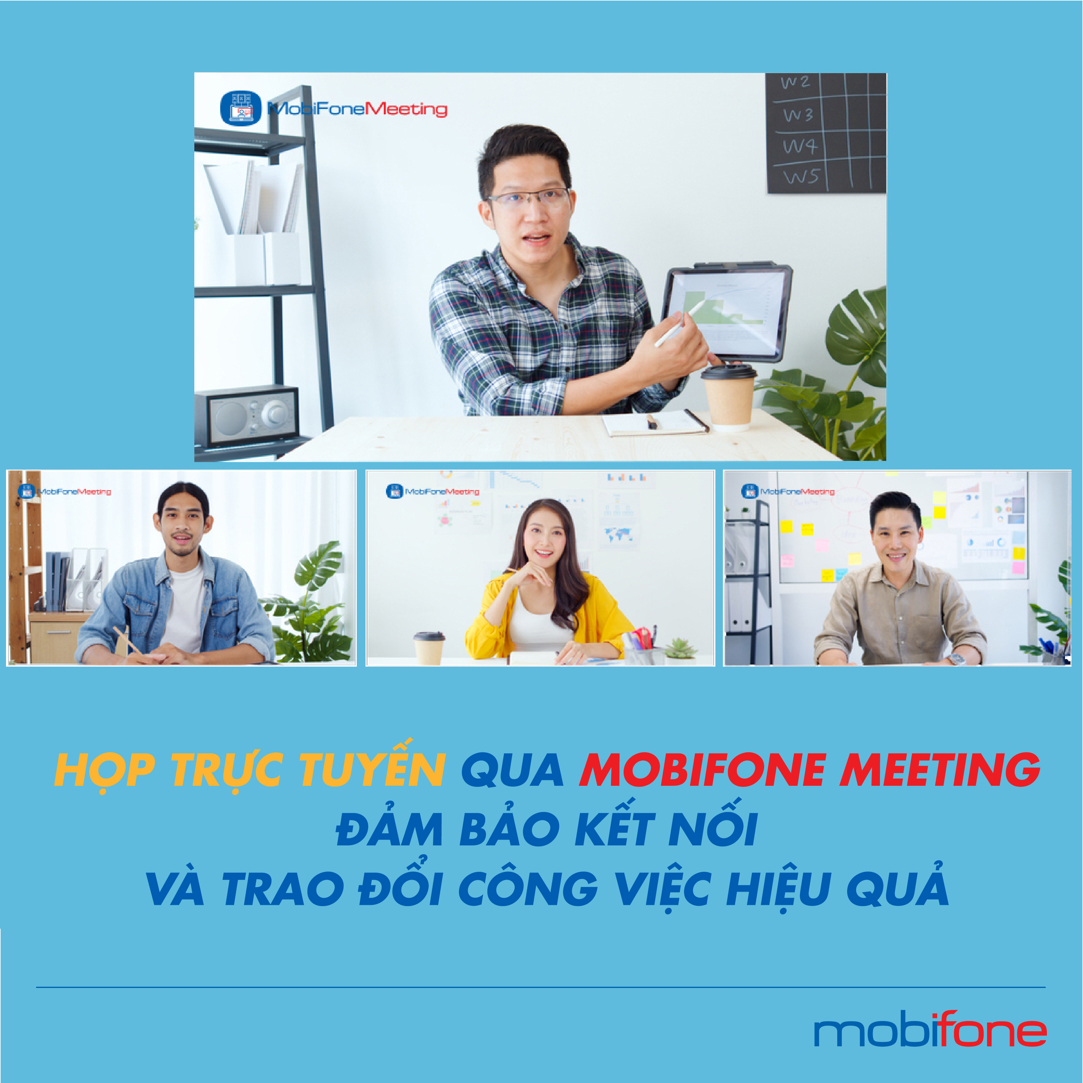MobiFone Meeting là một trong những giải pháp nằm trong hệ sinh thái MobiFone Smart Office được MobiFone phát triển, hướng đến “mục tiêu kép” của Nghị quyết 01, vừa phòng, chống dịch Covid-19, vừa phục hồi và phát triển kinh tế - xã hội trong trạng thái bình thường mới.