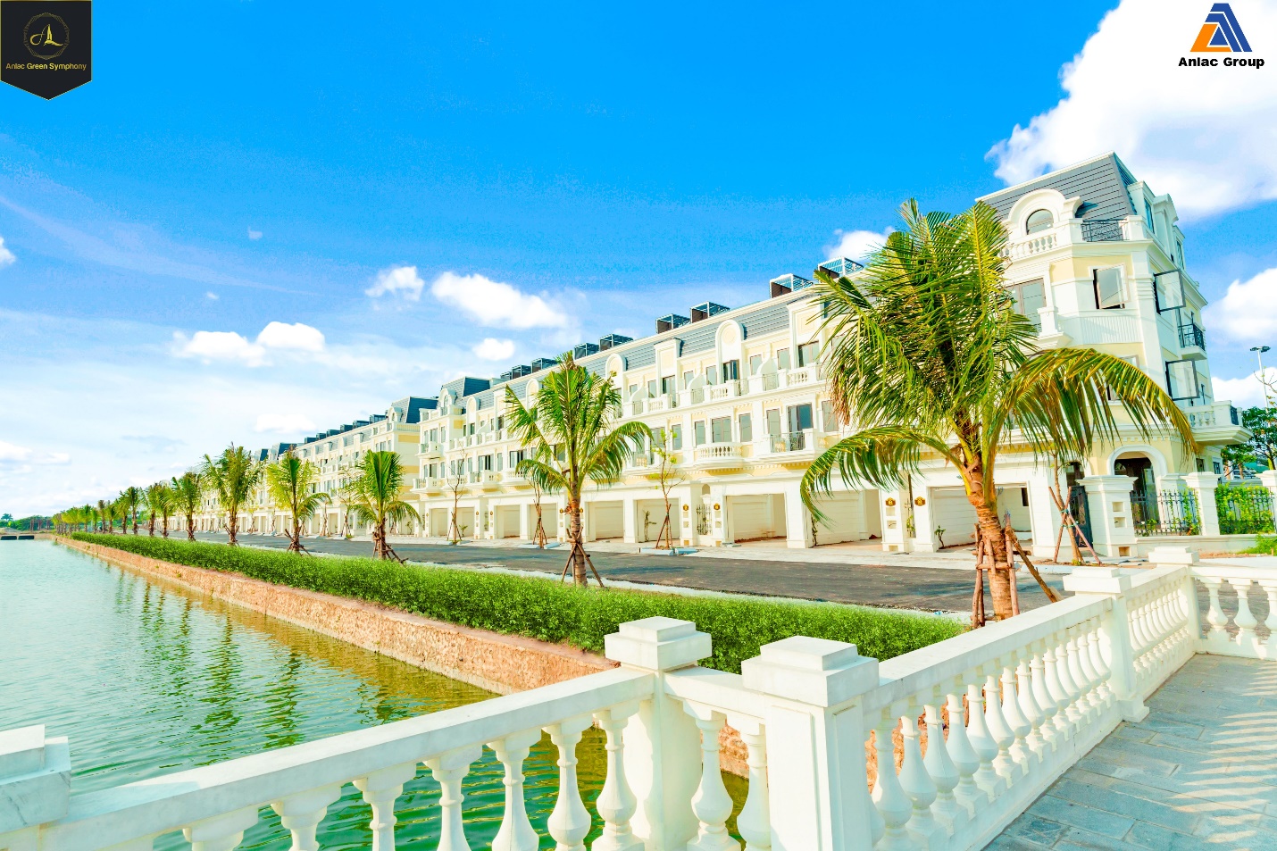 Dãy shophouse bên sông tại khu đô thị Anlac Green Symphony đang hoàn thiện từng ngày