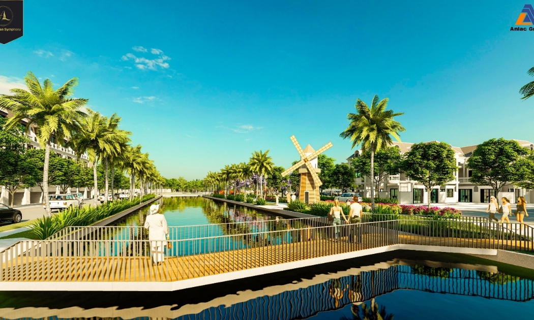 Cảnh quan shophouse bên sông Anlac Green Symphony trong tương lai.