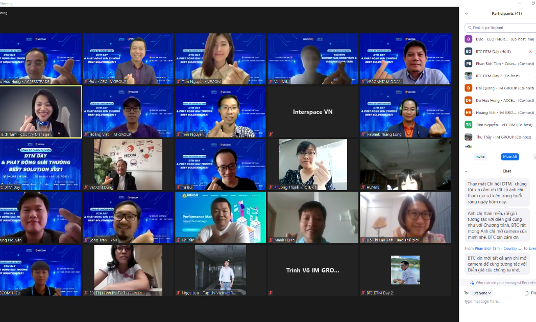 Các diễn giả trong buổi họp trực tuyến thành lập Chi hội Tiếp thị và Công nghệ số (DTM) và phát động giải thưởng “Best Solutions 2021”.