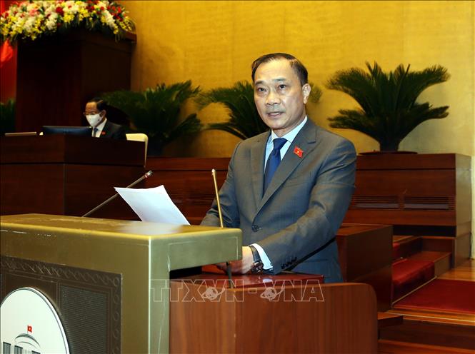 Chủ nhiệm Ủy ban Kinh tế của Quốc hội Vũ Hồng Thanh tr&igrave;nh b&agrave;y b&aacute;o c&aacute;o thẩm tra tại phi&ecirc;n họp - Ảnh: TTXVN