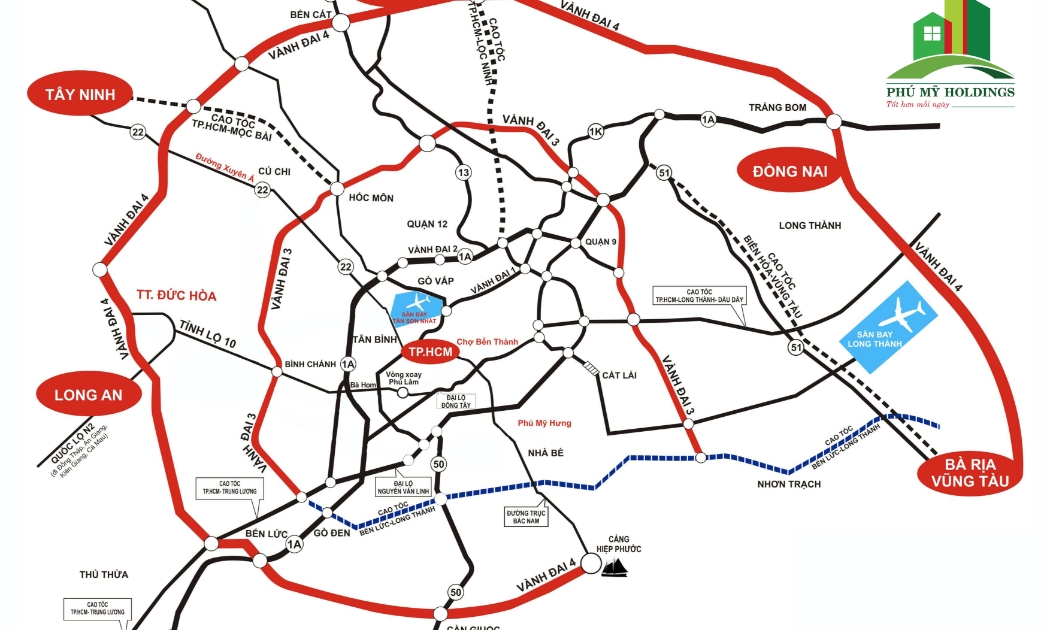 Đường vành Đai 4 có tổng chiều dài 197,6 km, đi qua 5 tỉnh thành là: Bà Rịa-Vũng Tàu, Đồng Nai, Bình Dương, TP. HCM, Long An.
