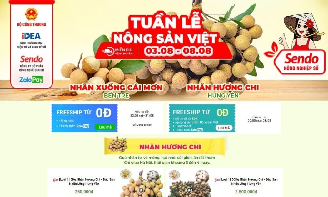 Nhãn lồng Hương Chi (Hưng Yên) được bán trên sàn Sendo từ ngày 3/8 đến 8/8/2021