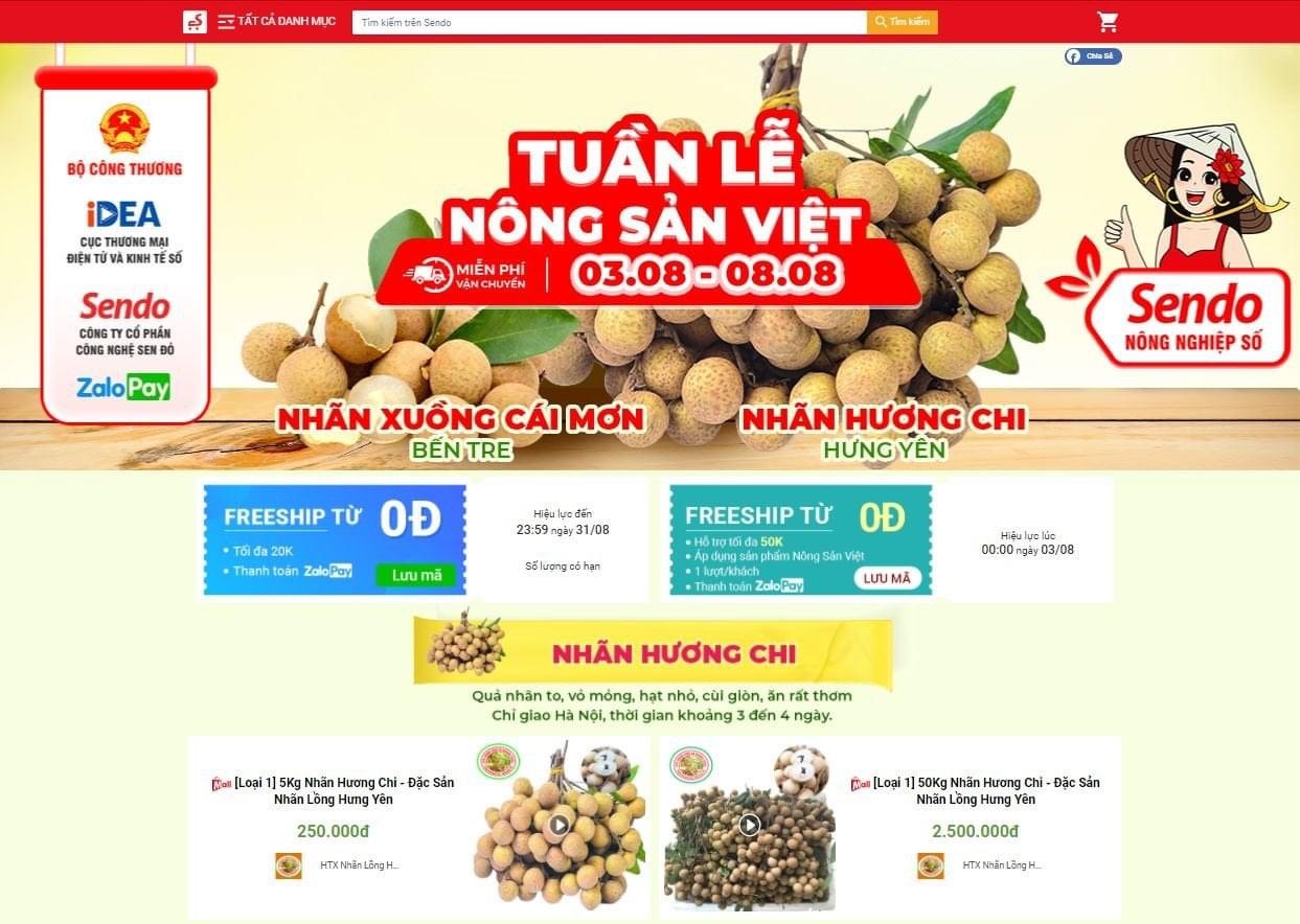 Nhãn lồng Hương Chi (Hưng Yên) được bán trên sàn Sendo từ ngày 3/8 đến 8/8/2021