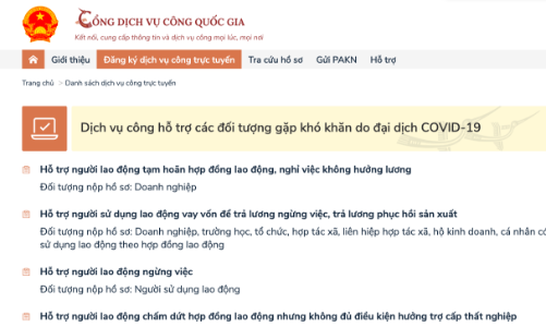 Năm dịch vụ công trực tuyến thực hiện gói hỗ trợ 26.000 tỷ đồng