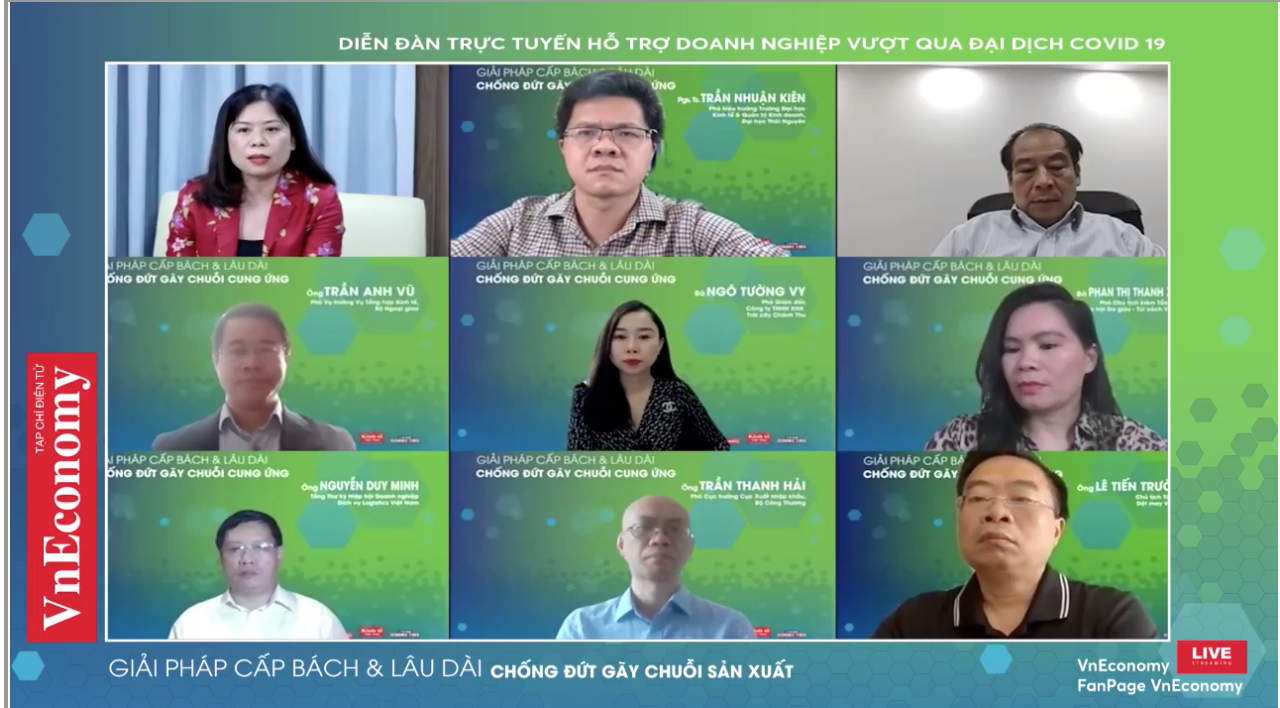 Tọa đàm trực tuyến với chủ đề “Giải pháp cấp bách và lâu dài chống đứt gãy chuỗi cung ứng” diễn ra vào tối ngày 7/8/2021.