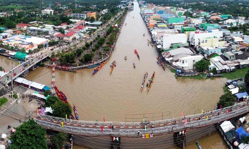 Bạc Liêu đang quy hoạch để đạt tỷ lệ đô thị hóa 45% vào năm 2025 (huyện Phước Long, tỉnh Bạc Liêu nhìn từ trên cao).