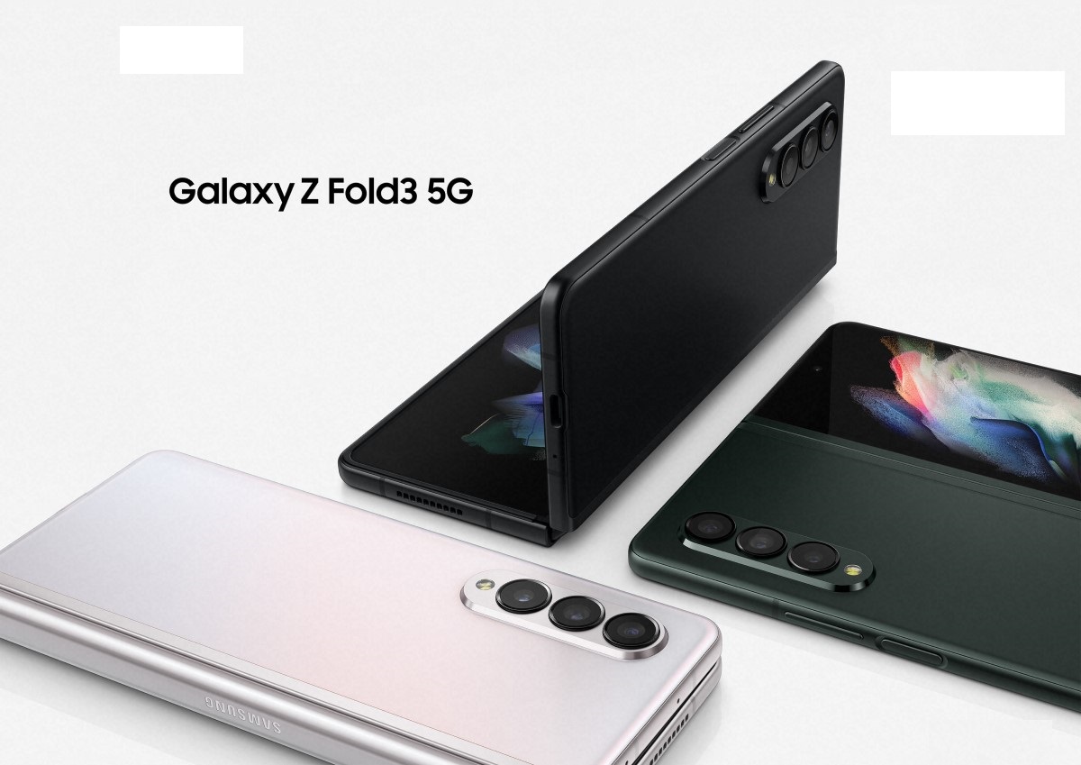 Galaxy Z Fold3 5G với 3 màu phantom xanh lá cây, đen, bạc.