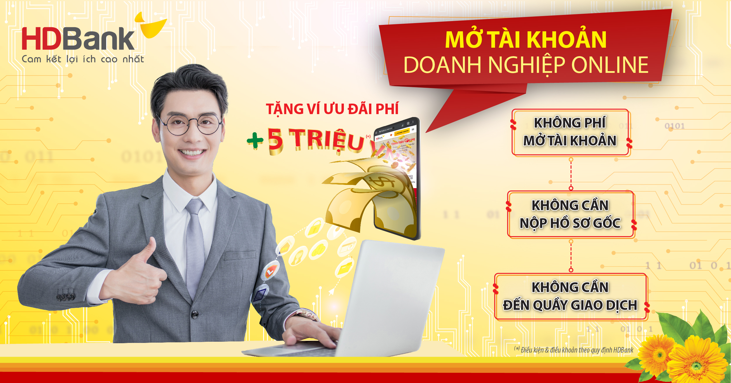 Khách hàng doanh nghiệp không cần phải đến quầy giao dịch để làm thủ tục mà chỉ cần truy cập vào https://online.hdbank.com.vn/motktt/ để thực hiện. 