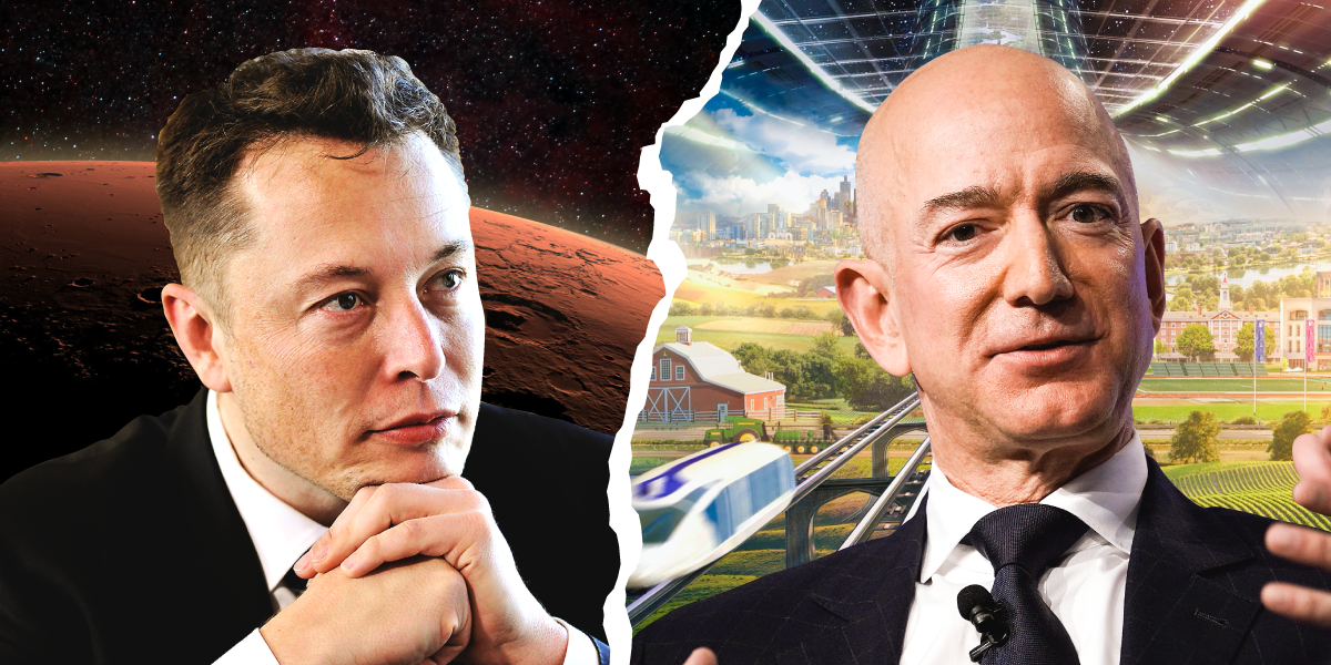 Tỷ phú Elon Musk (trái) và tỷ phú Jeff Bezos đang trong cuộc chiến liên quan tới hợp đồng với NASA nhằm thực hiện sứ mệnh đưa người lên Mặt Trăng - Ảnh: BI