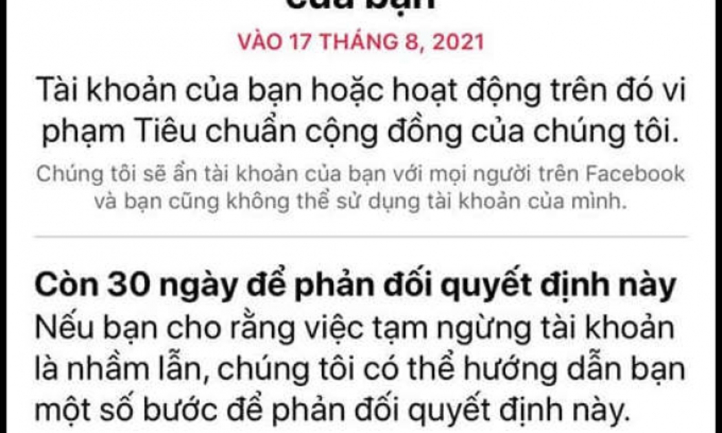Nhiều người dùng Facebook cảm thấy khó hiểu và bất bình vì bị khóa tài khoản mà họ không biết lý do.