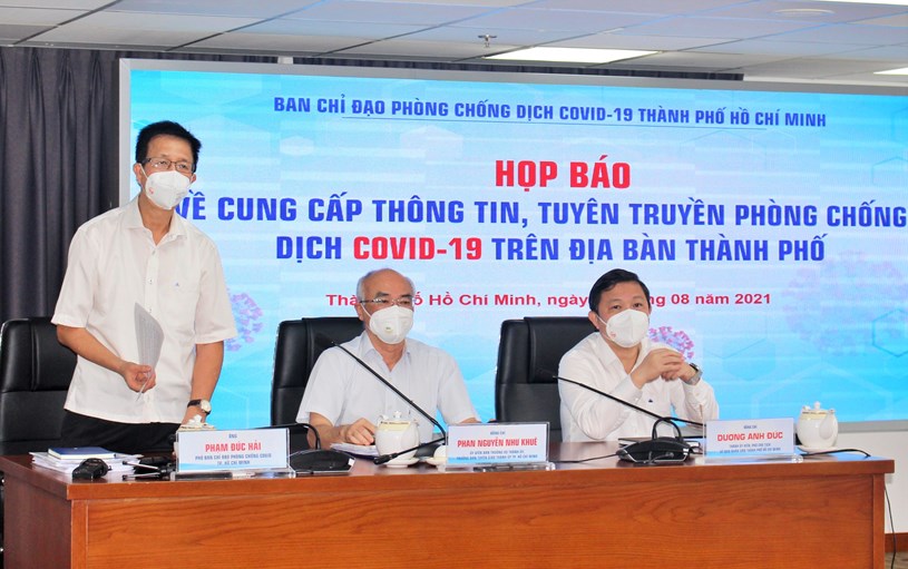 Phó trưởng ban chỉ đạo Phòng chống dịch Covid-19 TP.HCM Phạm Đức Hải tại cuộc họp.