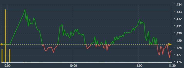 VN30-Index kh&ocirc;ng c&oacute; lực đỡ tốt, vẫn đang giảm trong s&aacute;ng nay.