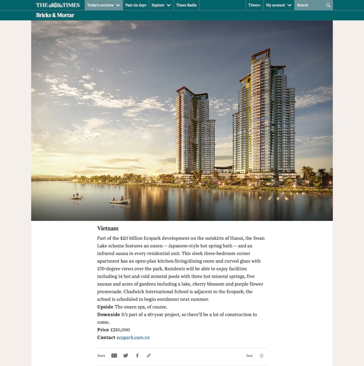 Dự &aacute;n xuất hiện tr&ecirc;n tờ The Sunday Times 200 năm tuổi danh gi&aacute; của Anh.