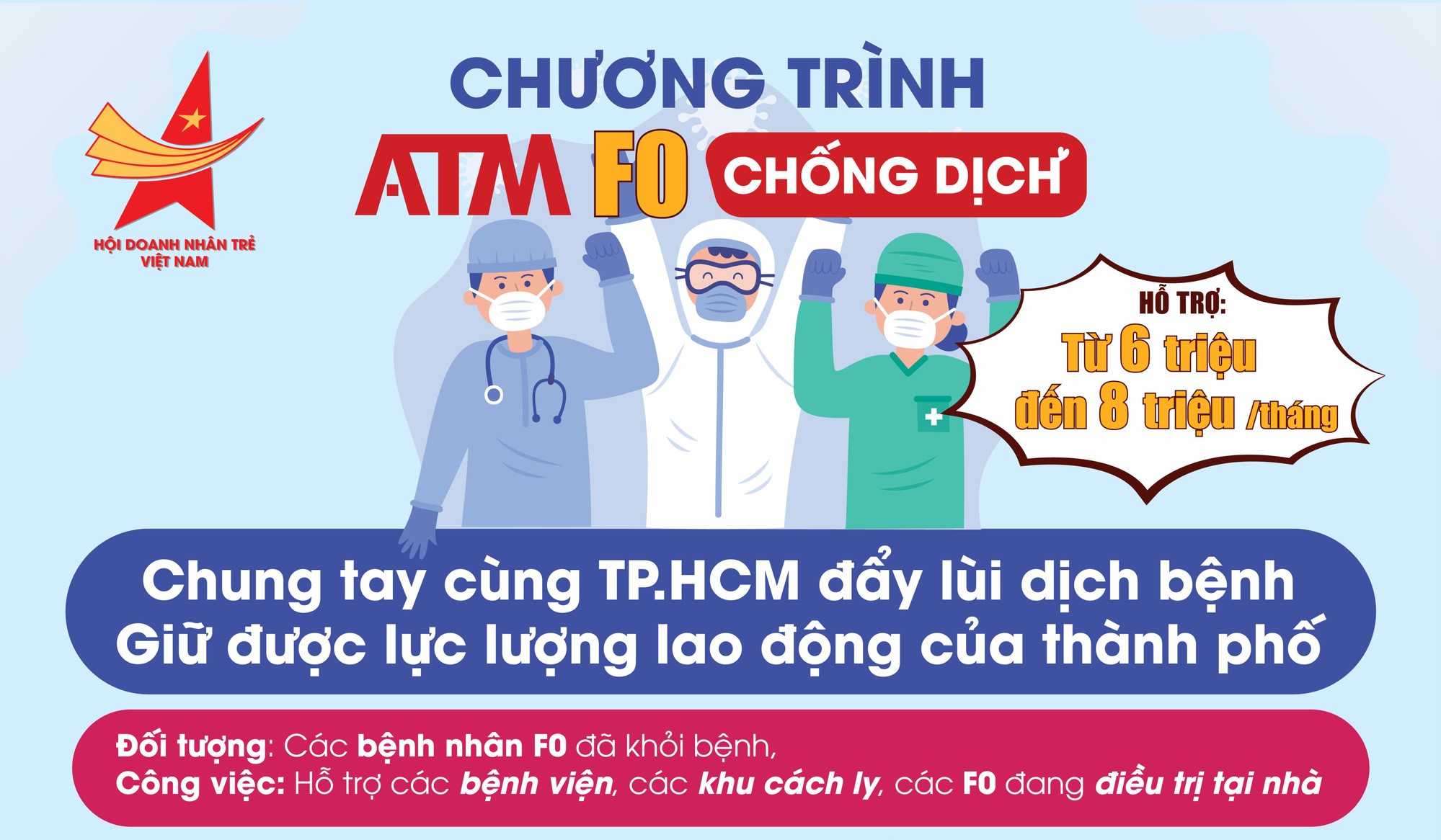 Kêu gọi F0 đã khỏi bệnh tham gia chống dịch có hỗ trợ phí từ Hội doanh nhân trẻ Việt Nam