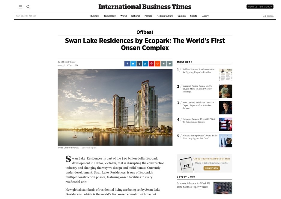 Ecopark xuất hiện trên tờ International Bussiness Times 200 năm tuổi danh giá tại Mỹ.