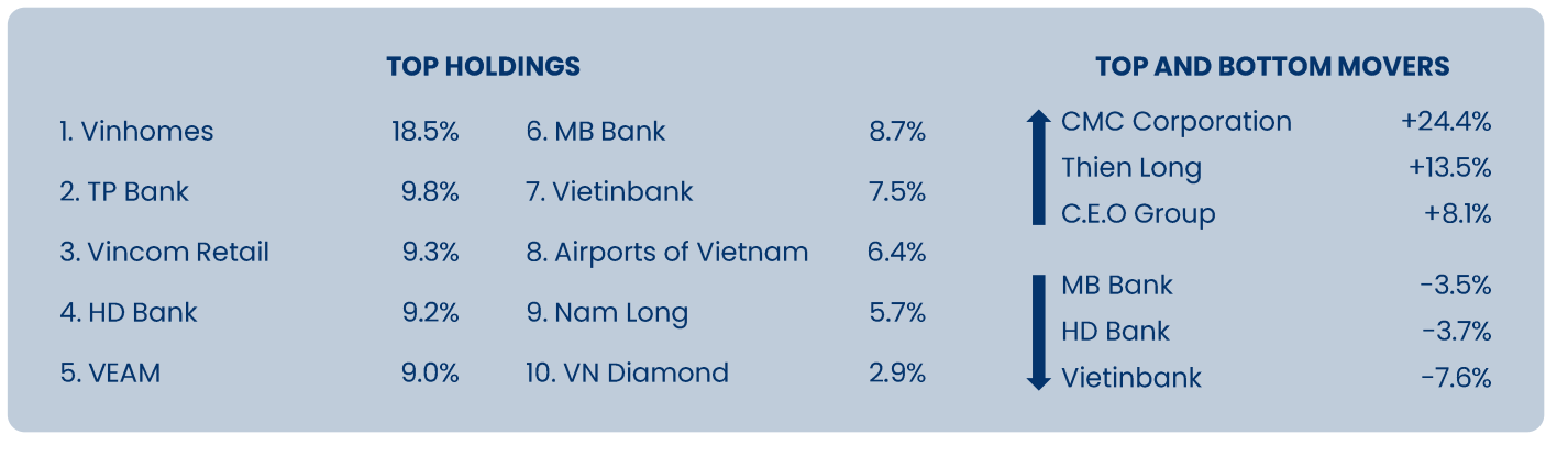 Top 10 cổ phiếu tỷ trọng lớn nhất trong danh mục của Pyn Elite Fund.