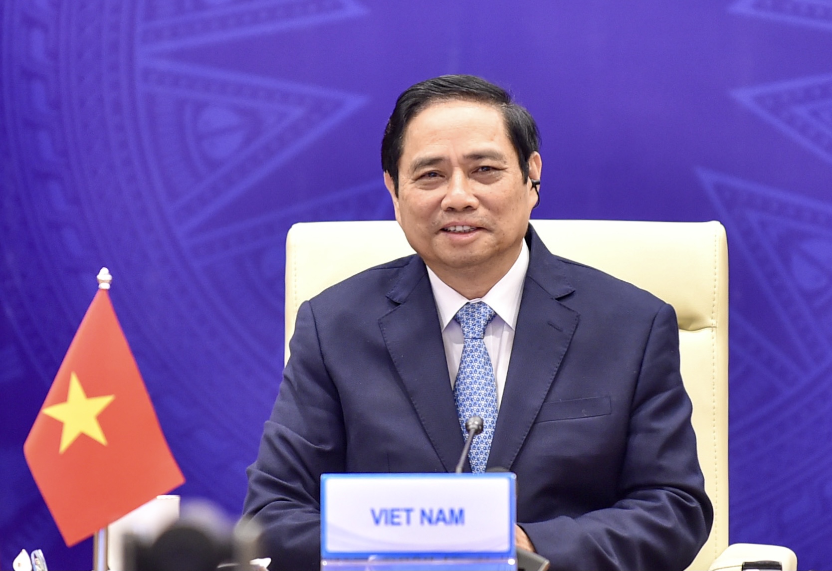 Thủ tướng Phạm Minh Chính tham dự Hội nghị Thượng đỉnh Hợp tác Tiểu vùng Mekong mở rộng (GMS) lần thứ 7 theo hình thức trực tuyến. Ảnh: VGP/Đoàn Bắc.