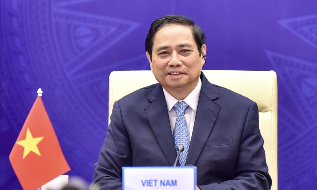 Thủ tướng Phạm Minh Chính tham dự Hội nghị Thượng đỉnh Hợp tác Tiểu vùng Mekong mở rộng (GMS) lần thứ 7 theo hình thức trực tuyến. Ảnh: VGP/Đoàn Bắc.