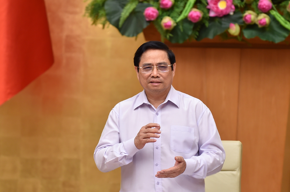 Thủ tướng Phạm Minh Ch&iacute;nh ph&aacute;t biểu tại buổi l&agrave;m việc - Ảnh: VGP