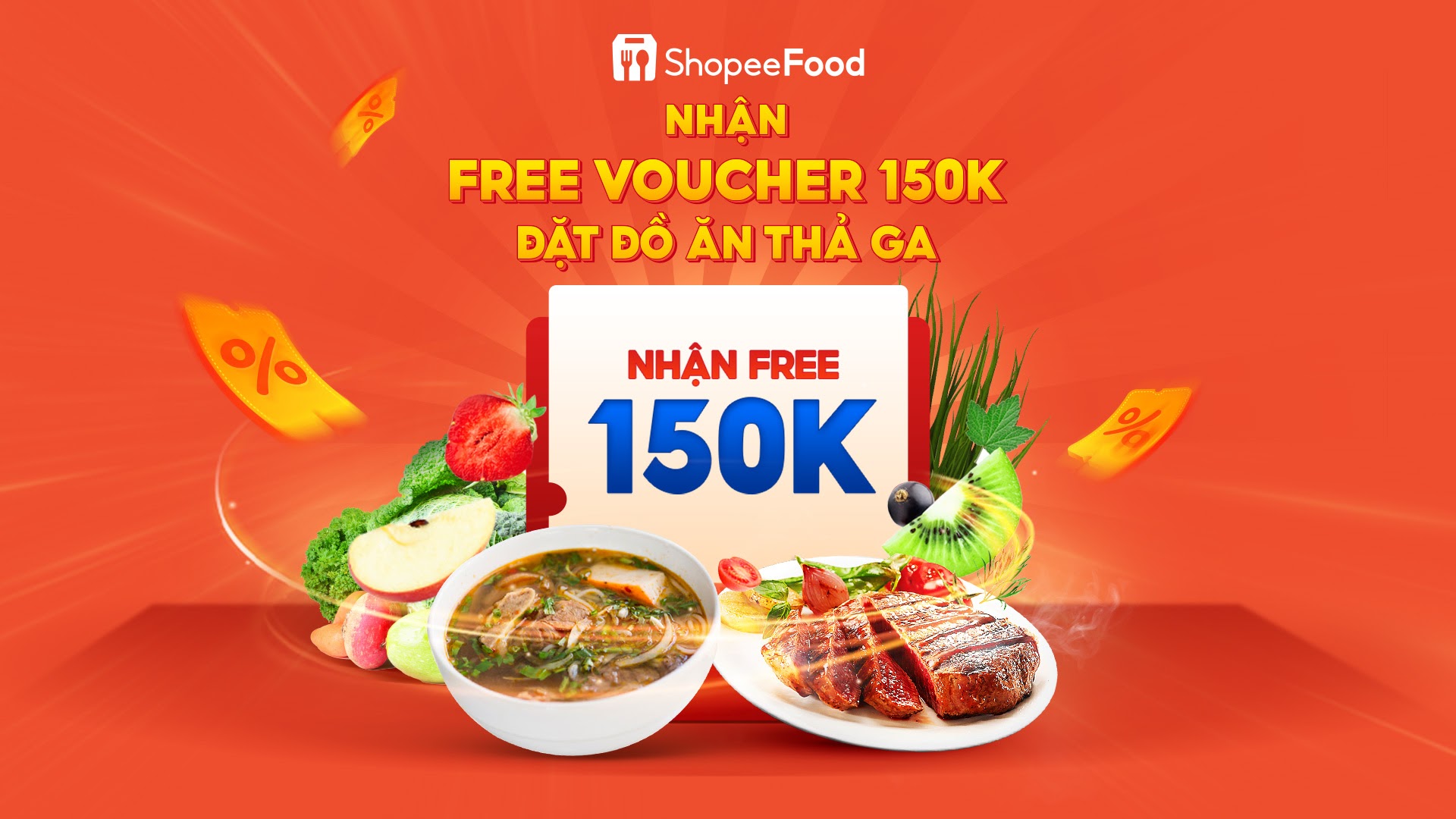“Nhận free voucher 150K - Đặt đồ ăn thả ga” cho các đơn hàng trên ShopeeFood là một trong những mẹo tiết kiệm mà các gia đình truyền tai nhau gần đây.