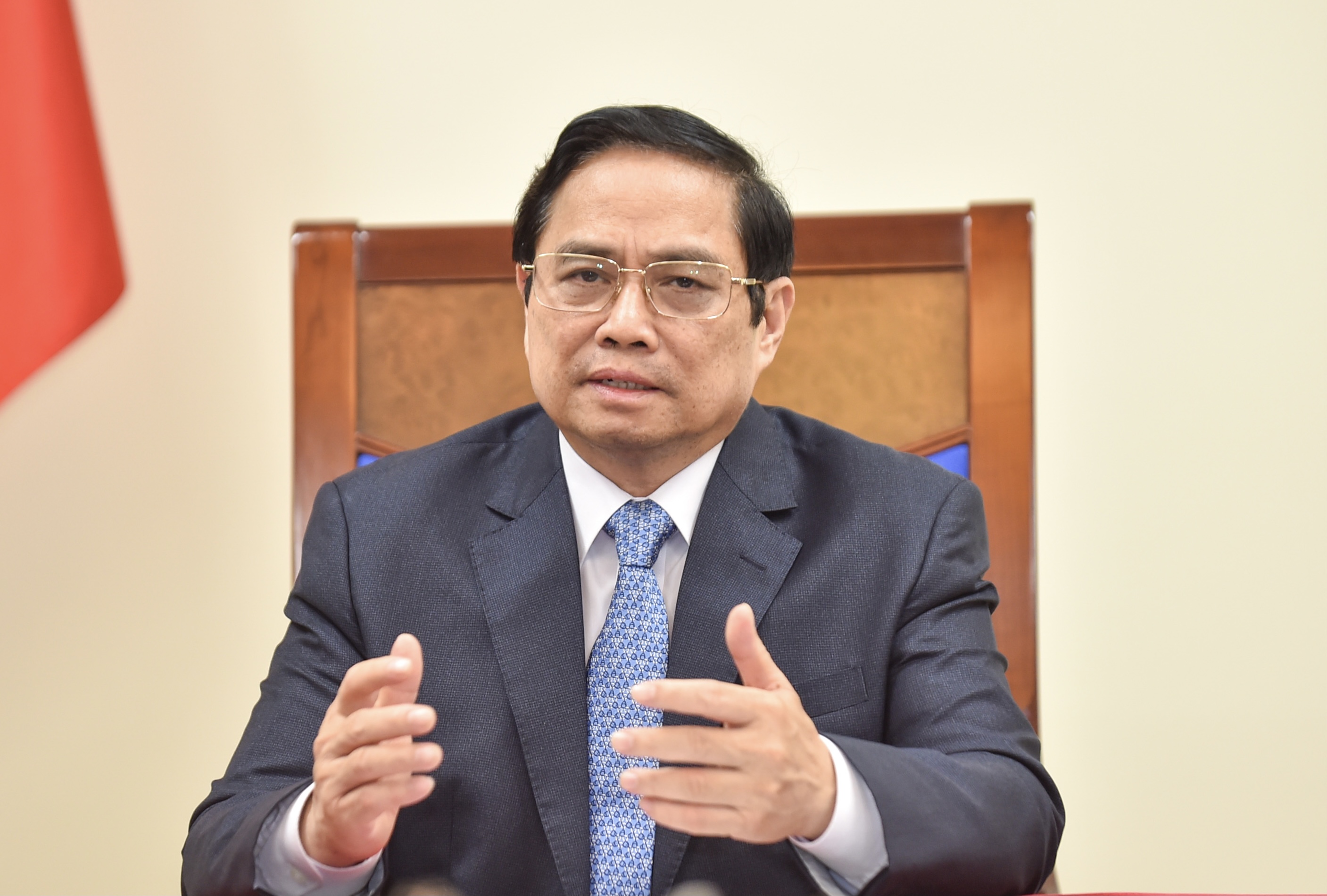 Thủ tướng Phạm Minh Chinh tại cuộc điện đàm - Ảnh: Bộ Ngoại giao