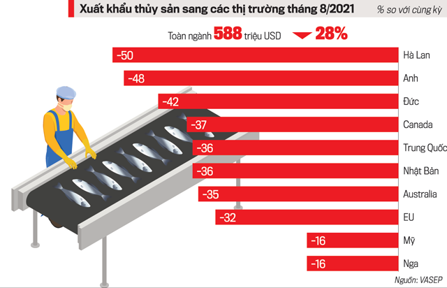 Xuất khẩu thủy sản sang các thị trường trong tháng 8/2021.
